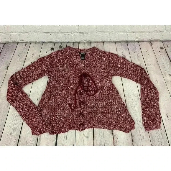 Rue 21 Red Pullover Sweater Small Knit Long Sleeve Ties Women's - Picture 3 of 14